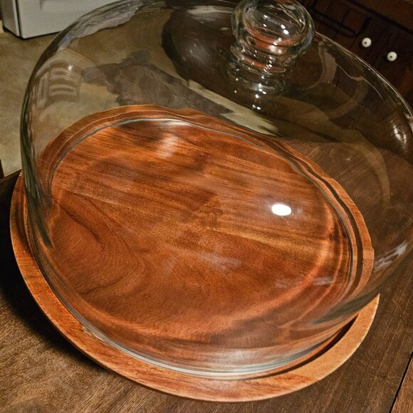 Crate and Barrel Carson Acacia Wood Cake Pedestal - Picture 1 of 8